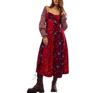 NEW FREE PEOPLE gail midi dress in scarlet combo